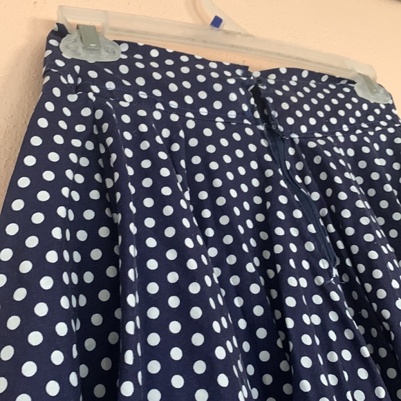 80's Pleated Round Skirt Navy White Polka Dots XS Circle Skirt A line - Picture 5 of 7